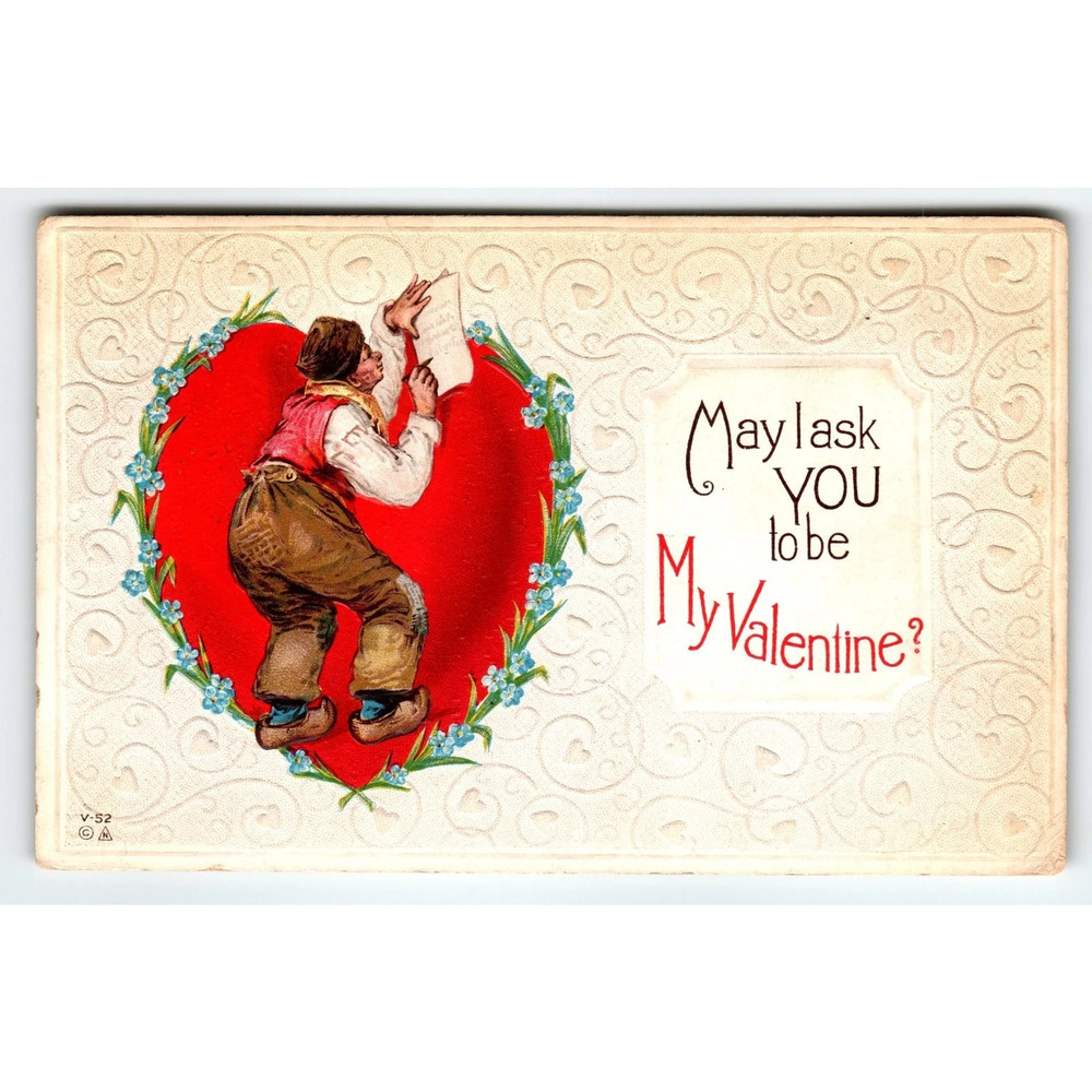 Vintage Embossed Valentine Postcard May I Ask You Unsigned Frances Brundage.